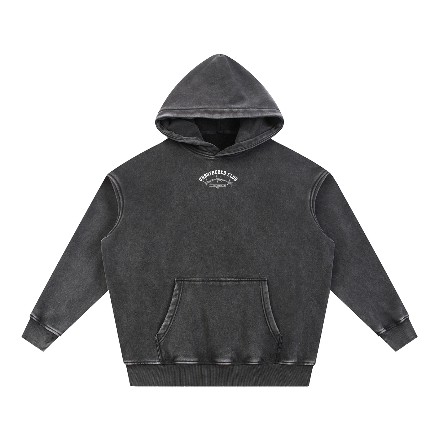 “UNBOTHERED CLUB SKULL”Snow Wash Fleece Oversize Hoodie