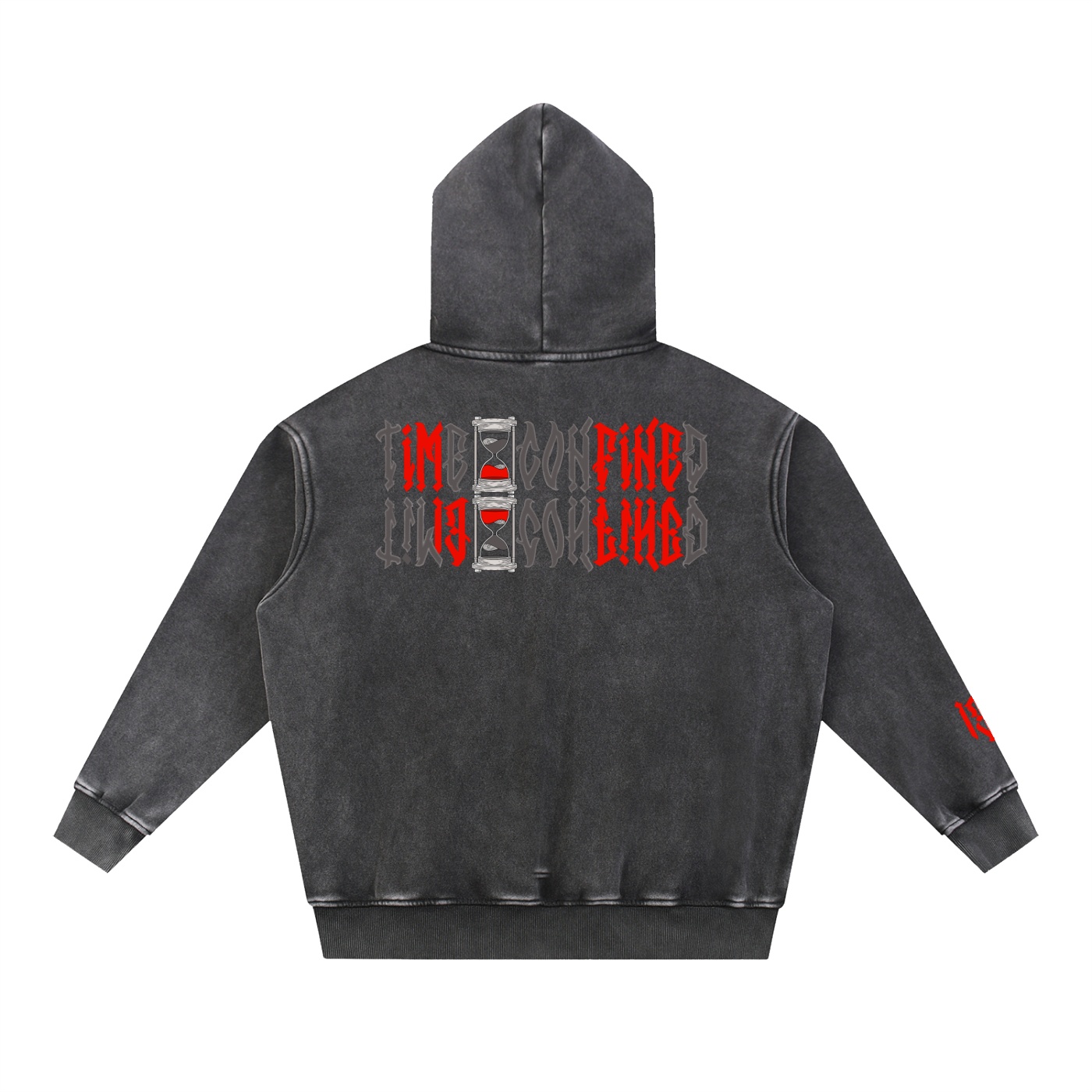 “TIME CONFINED” Snow Wash Fleece Oversize Hoodie - Image 2
