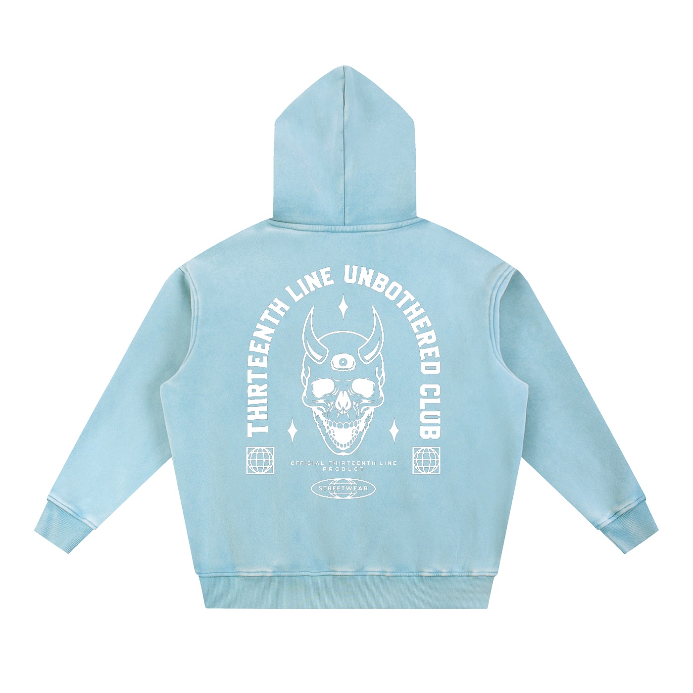 “UNBOTHERED CLUB SKULL”Snow Wash Fleece Oversize Hoodie - Image 8