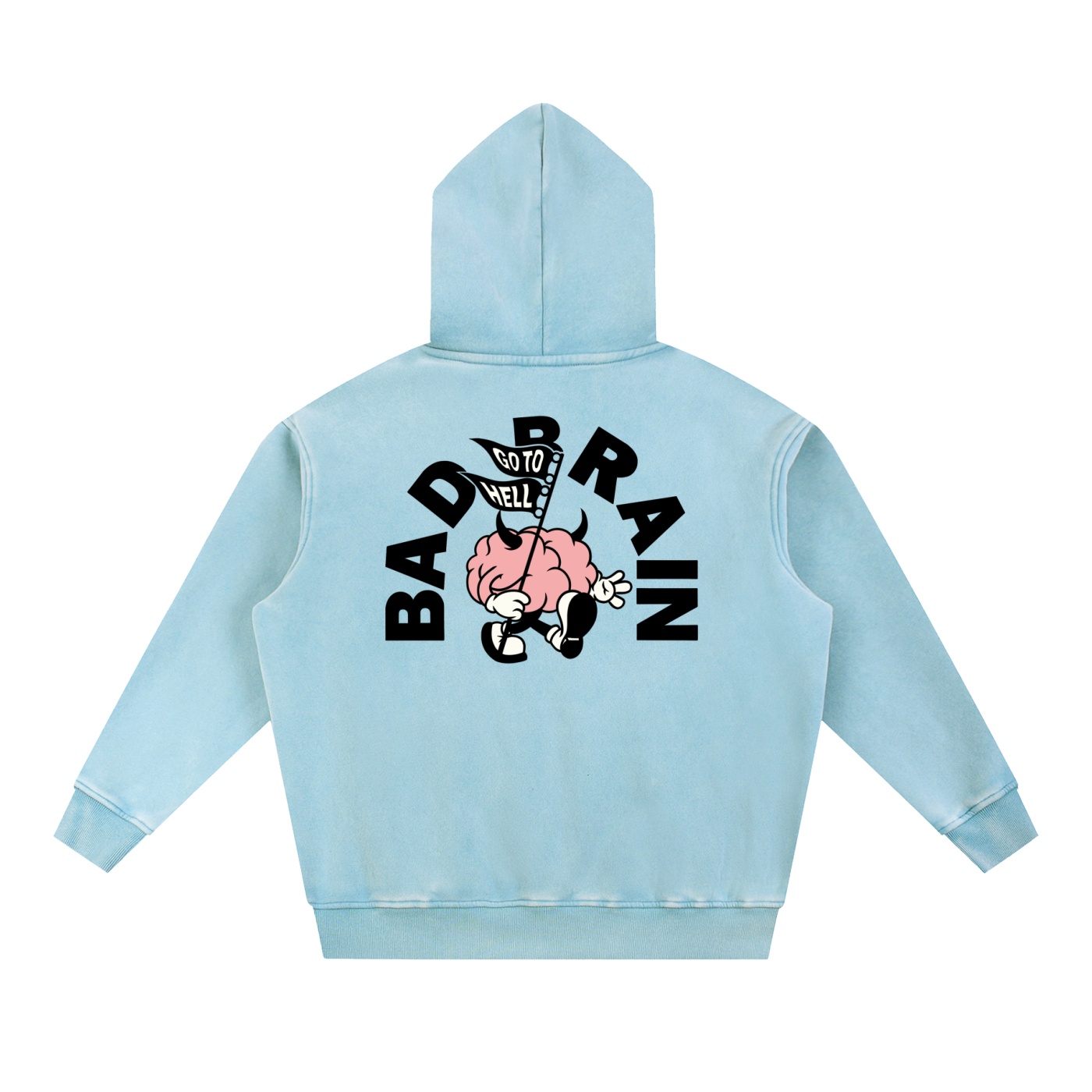 “BAD BRAIN”Snow Wash Fleece Oversize Hoodie - Image 6