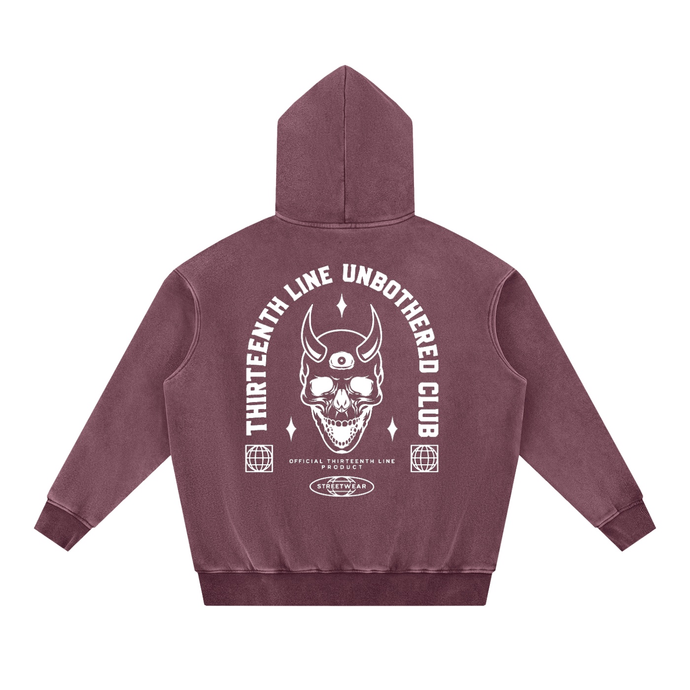 “UNBOTHERED CLUB SKULL”Snow Wash Fleece Oversize Hoodie - Image 16