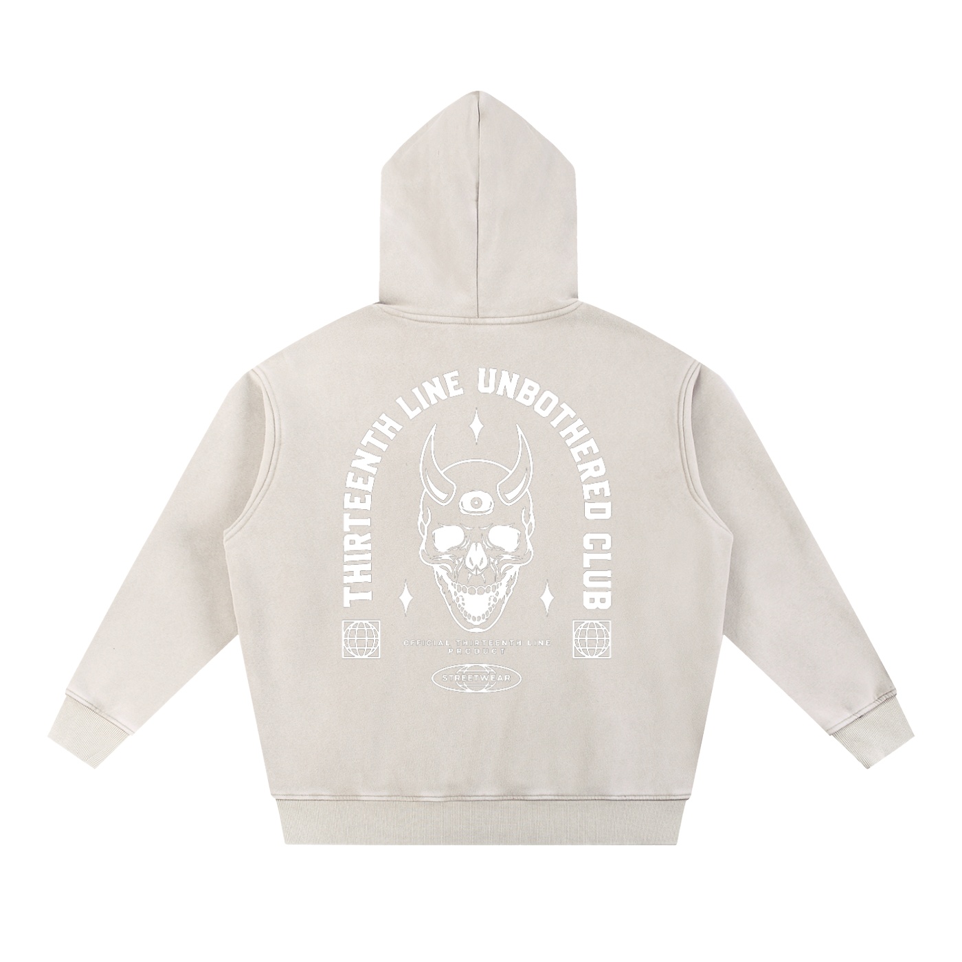 “UNBOTHERED CLUB SKULL”Snow Wash Fleece Oversize Hoodie - Image 4