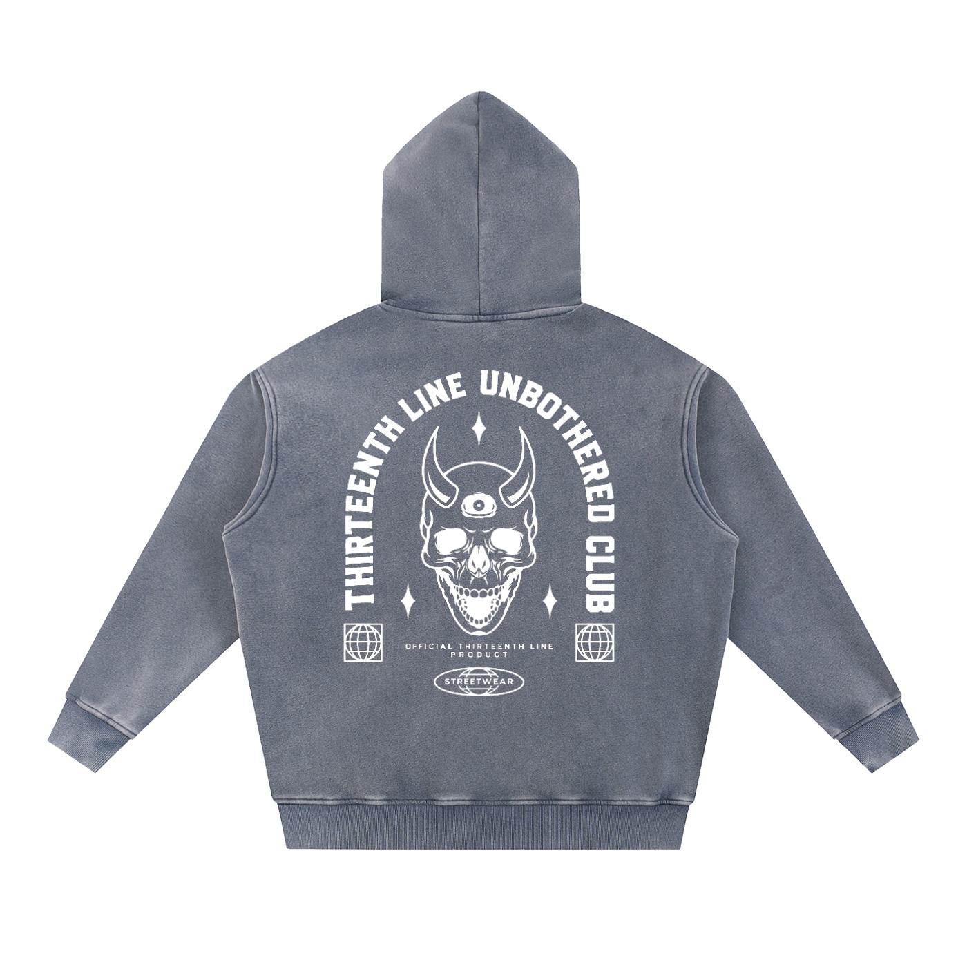 “UNBOTHERED CLUB SKULL”Snow Wash Fleece Oversize Hoodie - Image 10