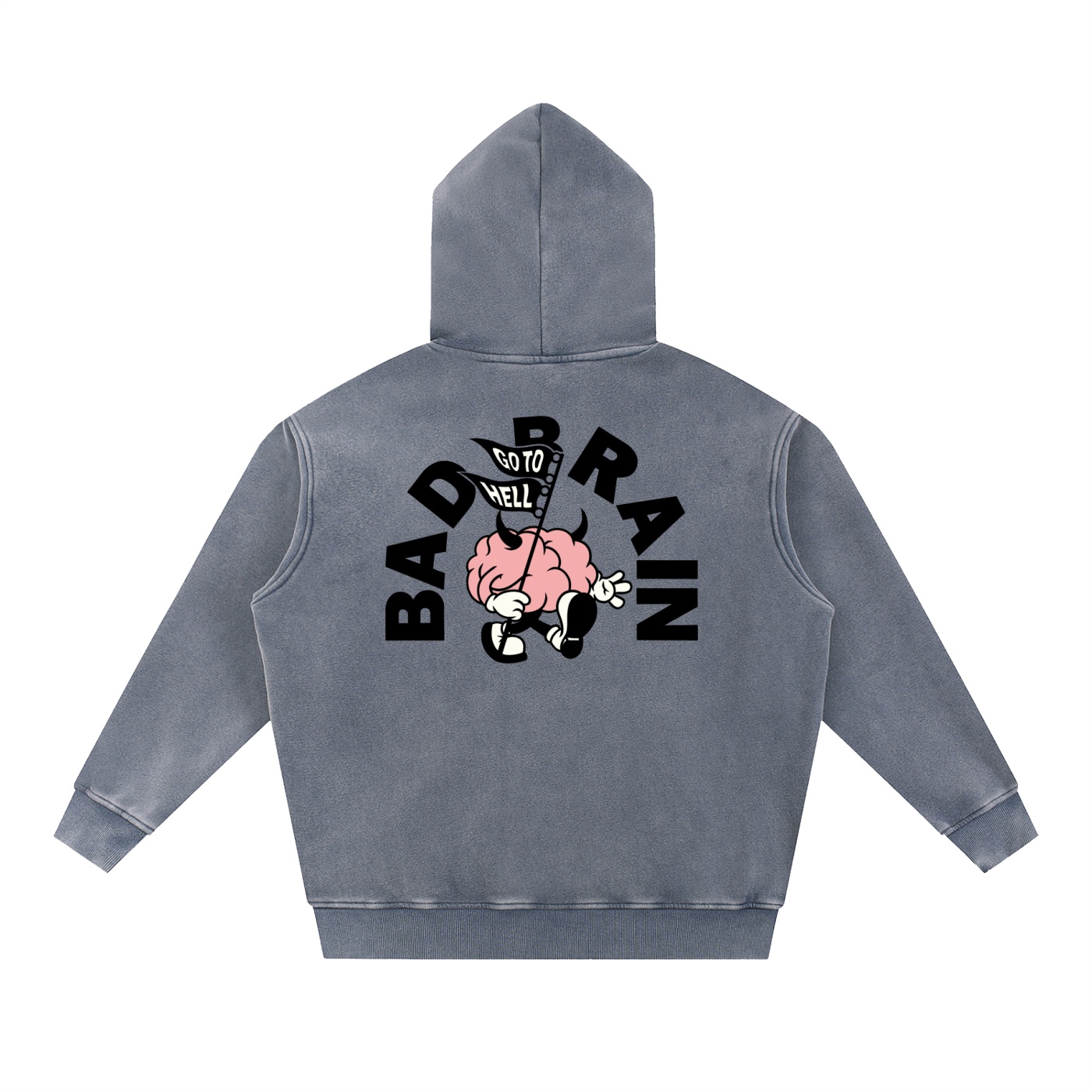 “BAD BRAIN”Snow Wash Fleece Oversize Hoodie - Image 8