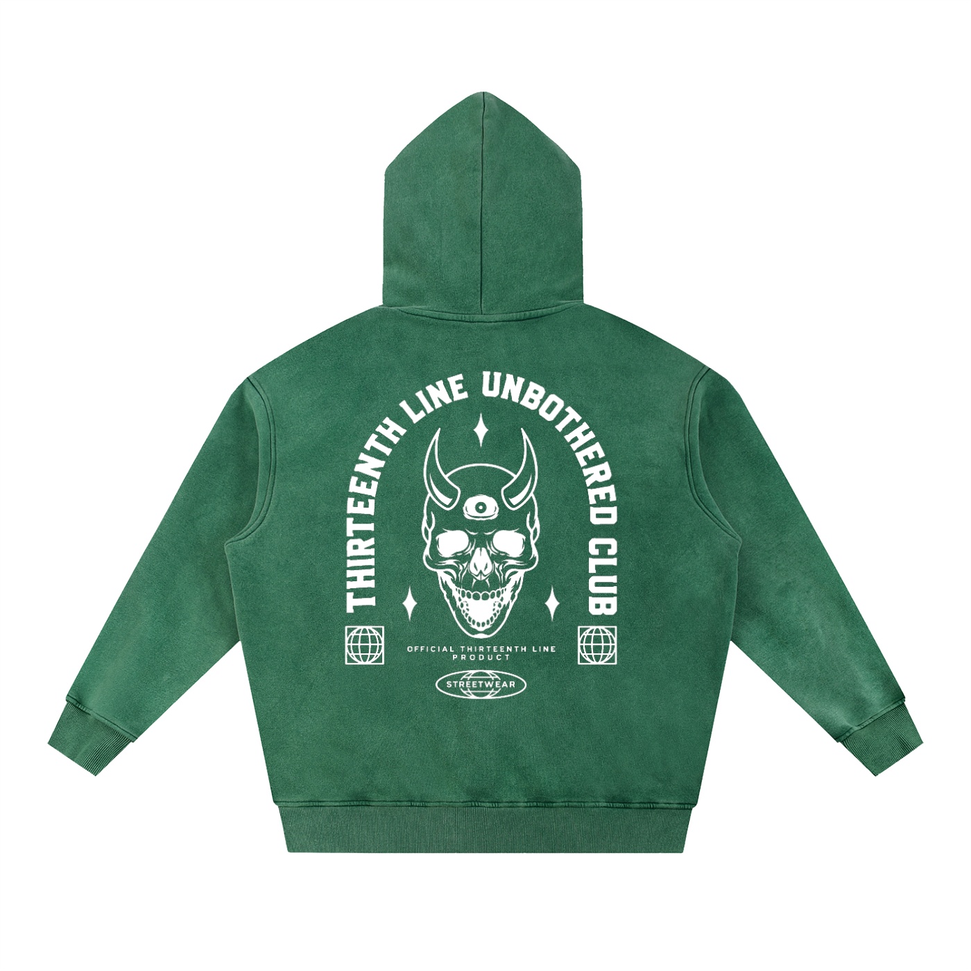 “UNBOTHERED CLUB SKULL”Snow Wash Fleece Oversize Hoodie - Image 14