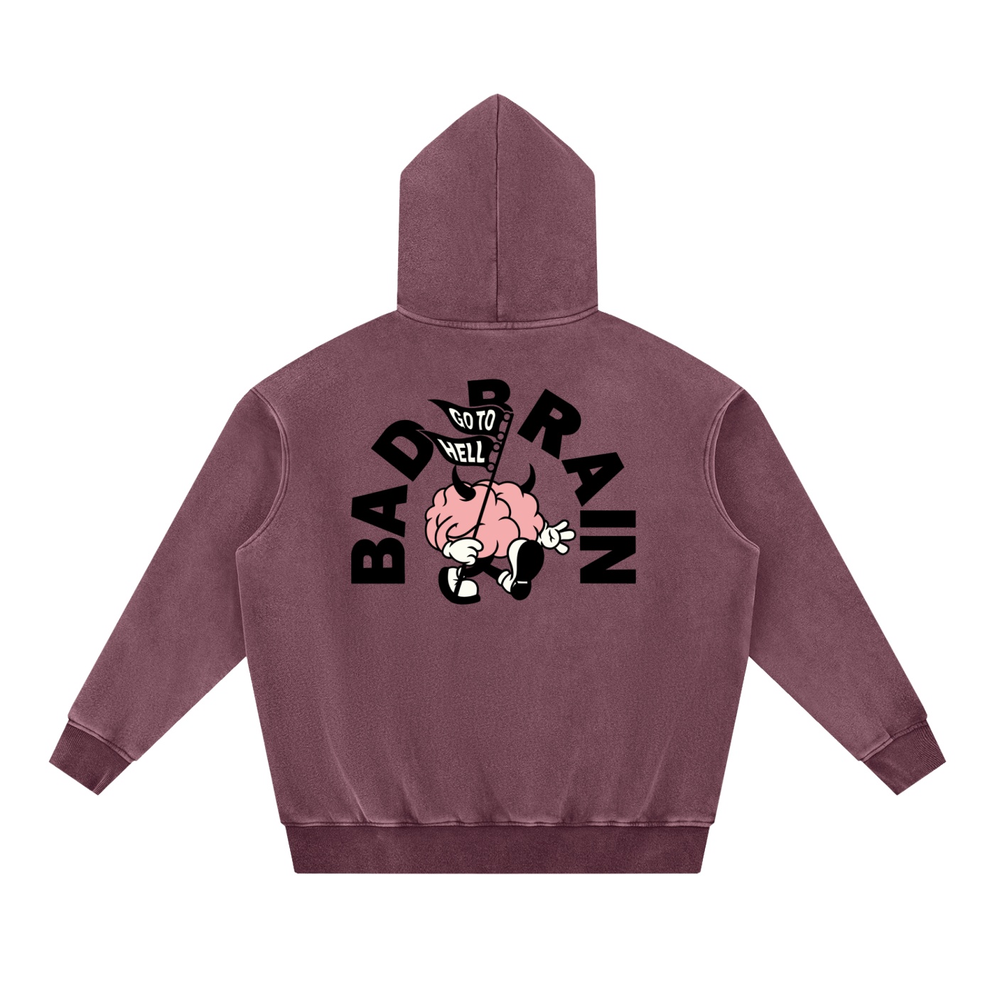 “BAD BRAIN”Snow Wash Fleece Oversize Hoodie - Image 14