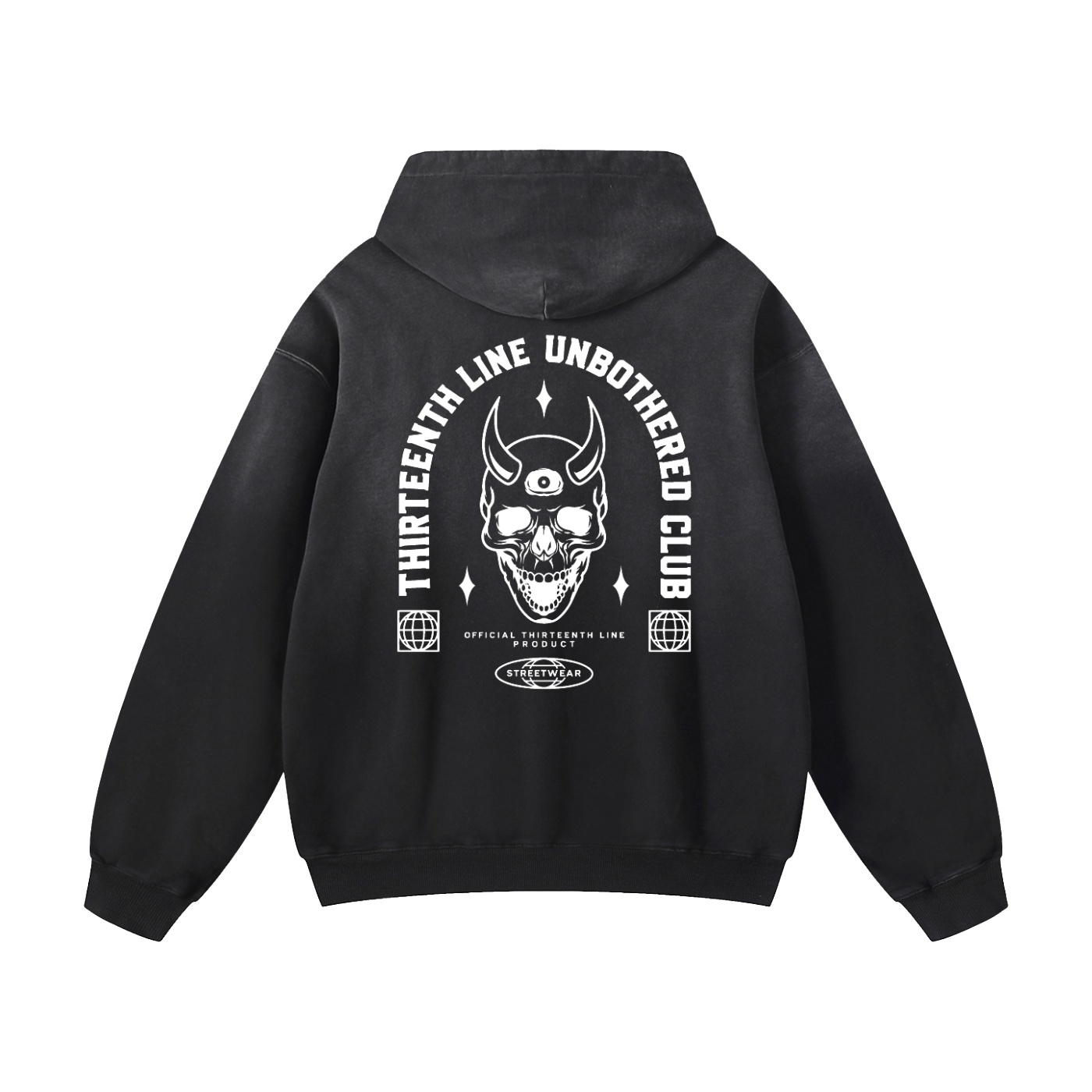 “UNBOTHERED CLUB SKULL”Heavyweight Sunfade Oversized Hoodie - Image 2