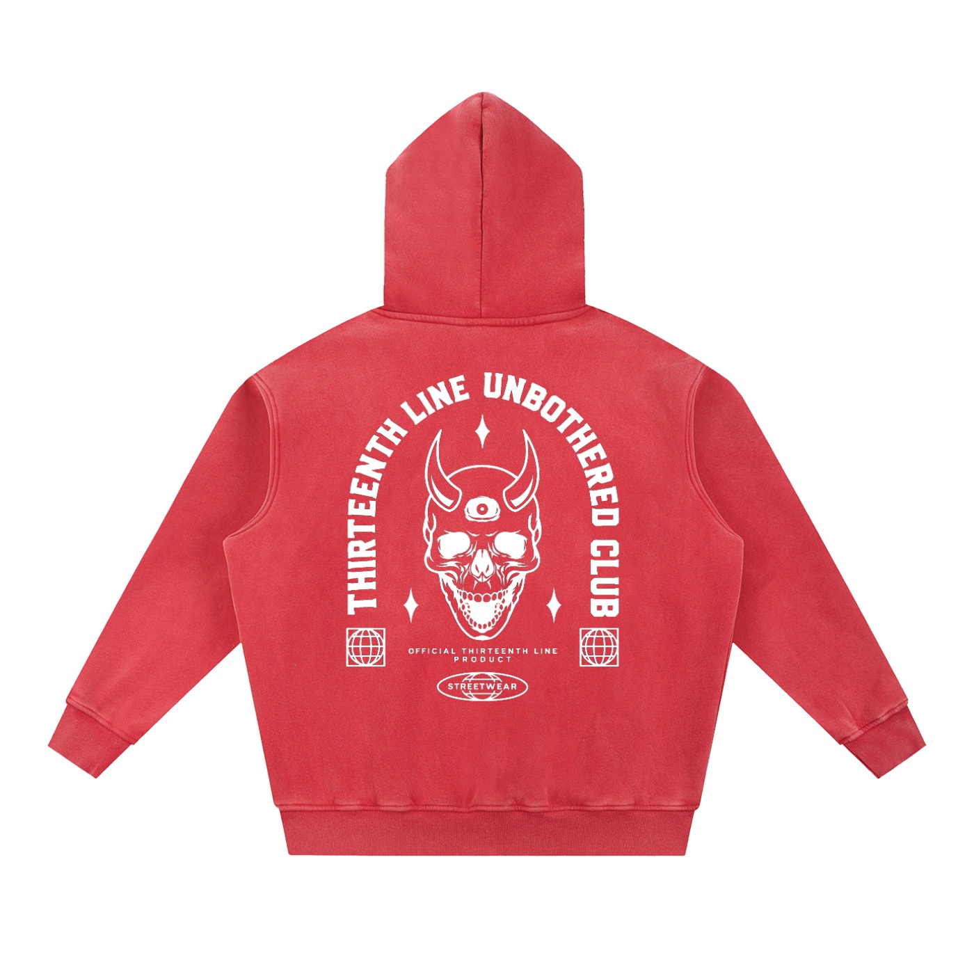 “UNBOTHERED CLUB SKULL”Snow Wash Fleece Oversize Hoodie - Image 12