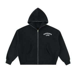 “Tattoo ghost” Fleeced Full-Zip Boxy Hoodie