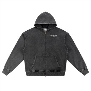 “Tattoo ghost” Snow Wash Oversized Zip-Up Hoodie